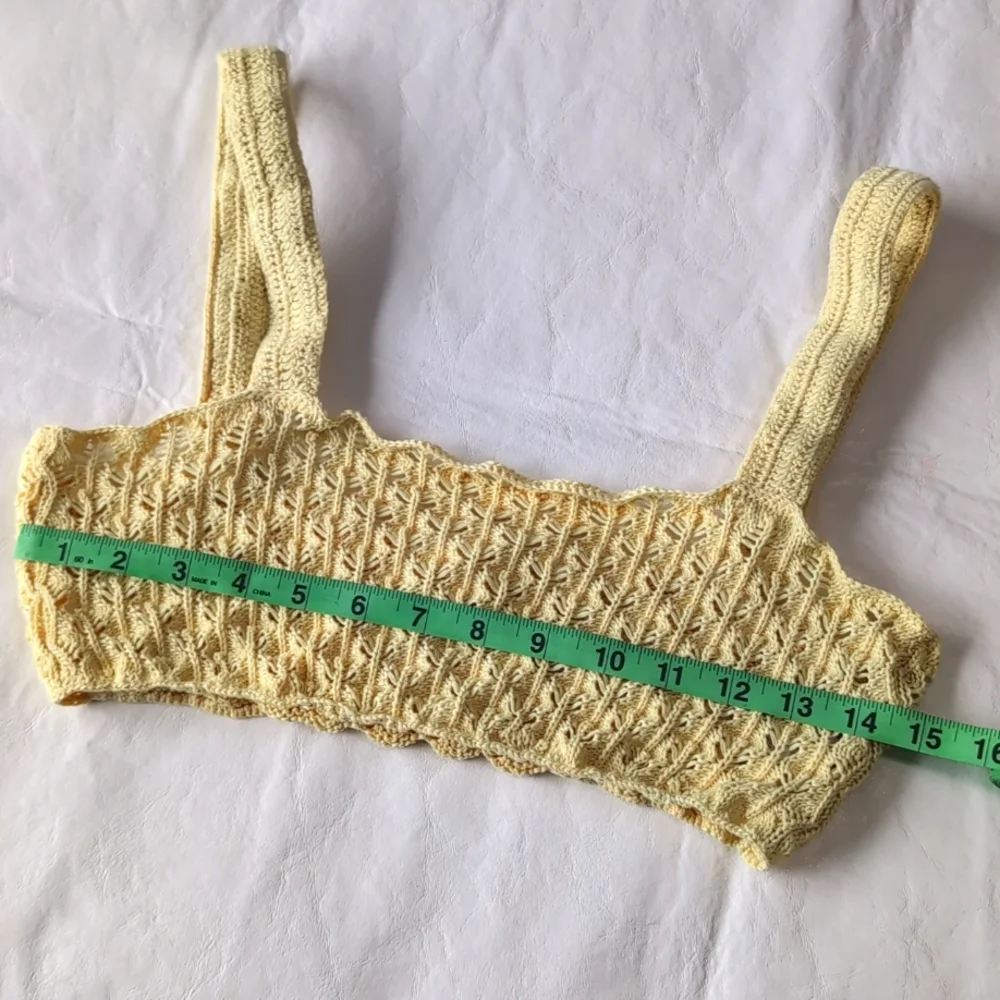 For Love & Lemons Yellow Crochet Knit Bra Top Women's Size Medium